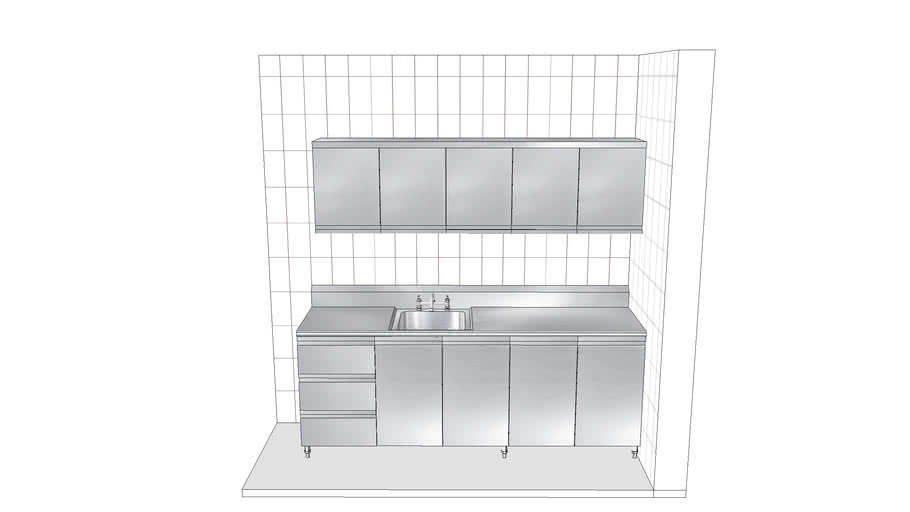 Stainless Steel Work Counter & wall Cupboard 3D Warehouse