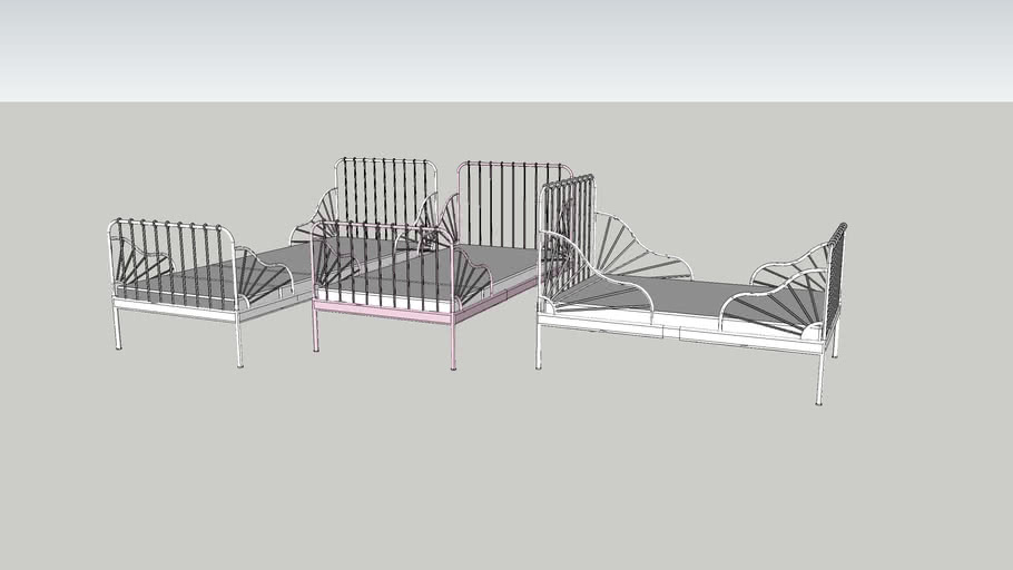 MINNEN Ext bed frame with slatted bed base, light pink, white 80x200 cm