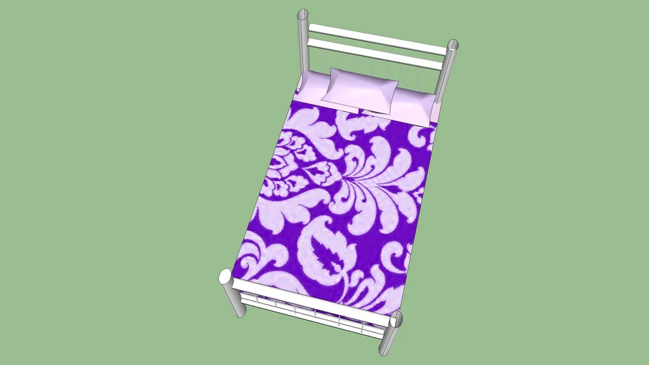 Purple and white single bed.