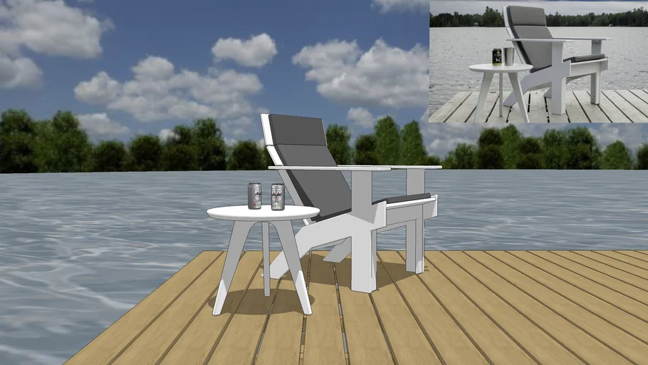 Tall Lollygagger lounge chair with small Satellite table by the lake. Loll designs.