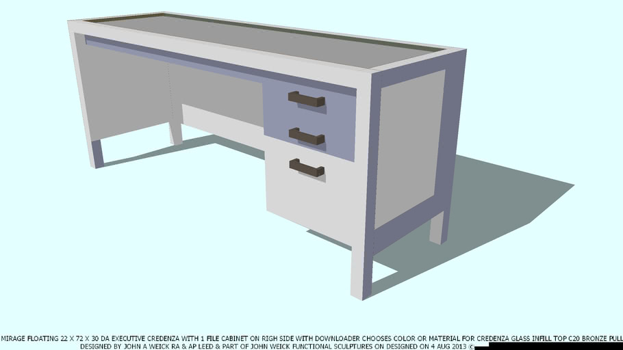 CREDENZA SELECT COLOR RH FILE GLASS TOP BY JOHN A WEICK RA 3D