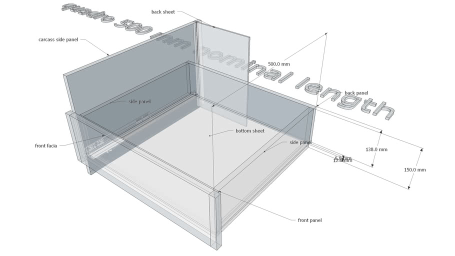 Assembly of quadro drawer 500 mm nominal length | 3D Warehouse