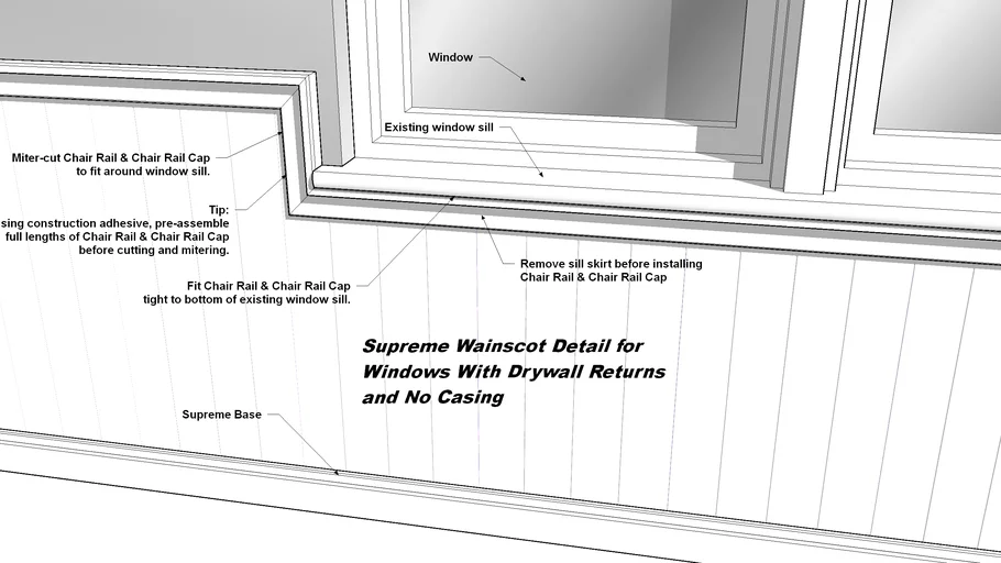 Supreme Wainscot Special Condition - Window With Drywall Returns | 3D ...
