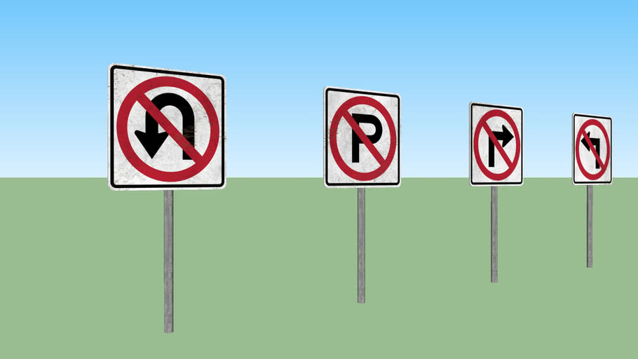 No turn street signs set | 3D Warehouse