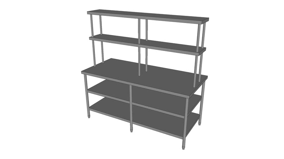 STAINLESS STEEL ISLAND TABLE WITH MID AND BOTTOM SHELVES WITH DOUBLE