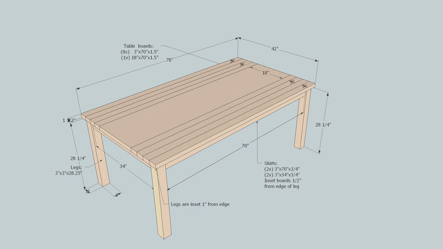 42x78 Farmhouse Table | 3D Warehouse