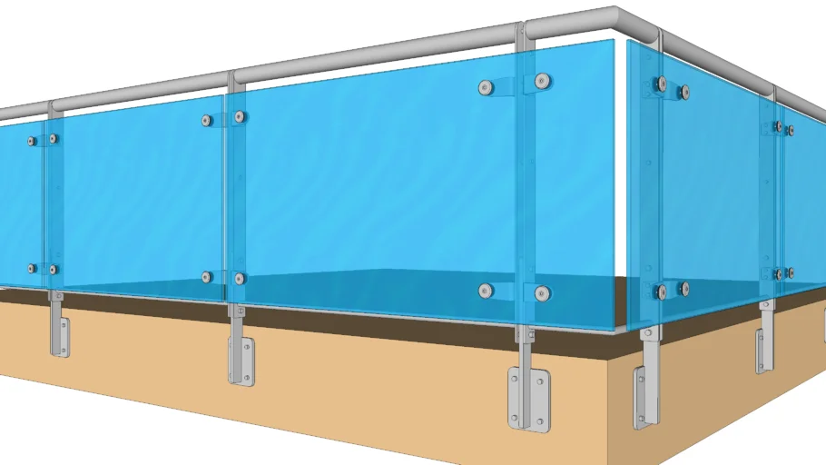 Steel Studio USA Commercial Glass Railing System Face Mount | 3D Warehouse
