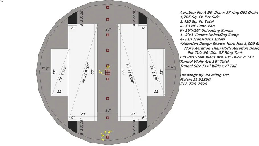 90' dia. 37 ring grain bin pad aeration 3D Warehouse