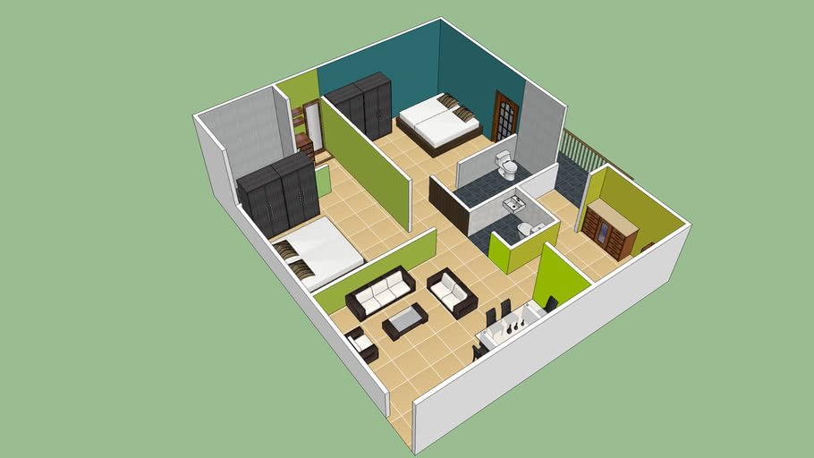 2BHK FLAT HOUSE PLAN | 3D Warehouse