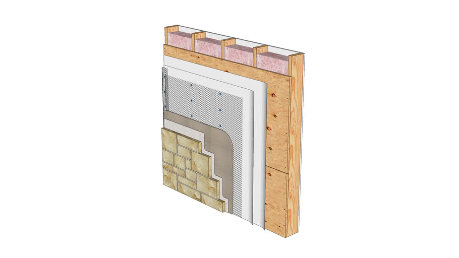 03.090.0223 Wall system Adhered stone, wood studs, plywood sheathing, 2