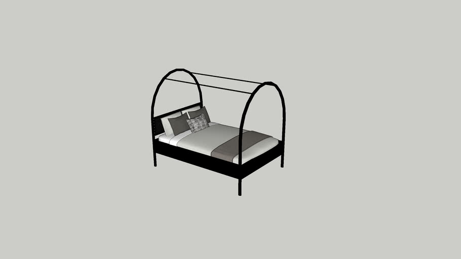 Canyon Arched Full Black Canopy Bed with Upholstered Headboard 3D