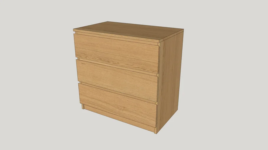 IKEA MALM Chest of 3 drawers, oak veneer 3D Warehouse