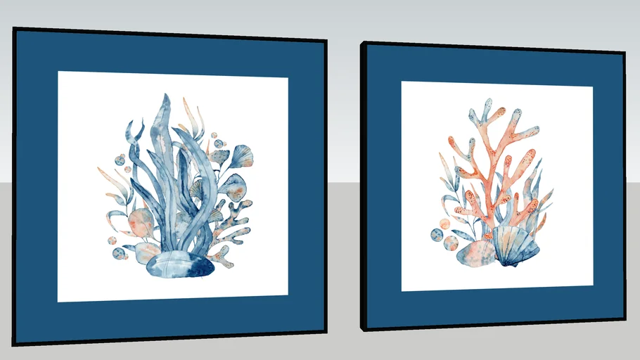 Conjunto com 2 Quadros Decorativos de Corais
