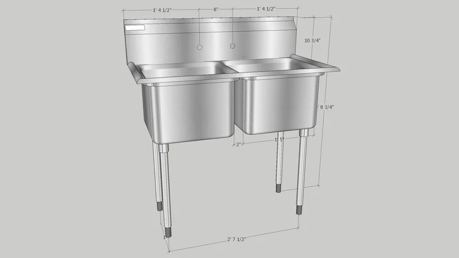 Regency 41' 16Gauge Stainless Steel Two Compartment Commercial Sink