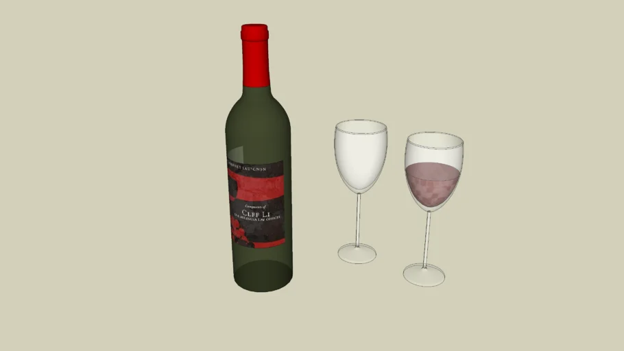 Wine Bottle with Label, Glasses