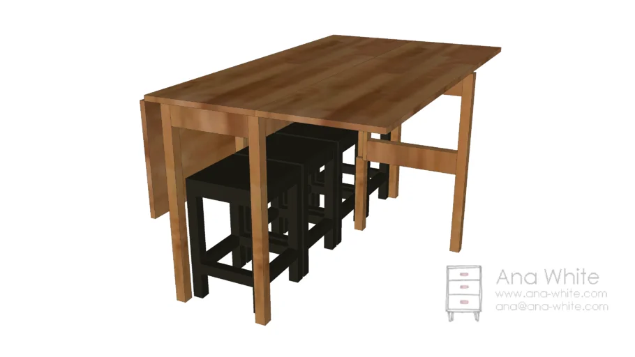Console Table that Expands to Full Dining Table and Four Stools | 3D ...
