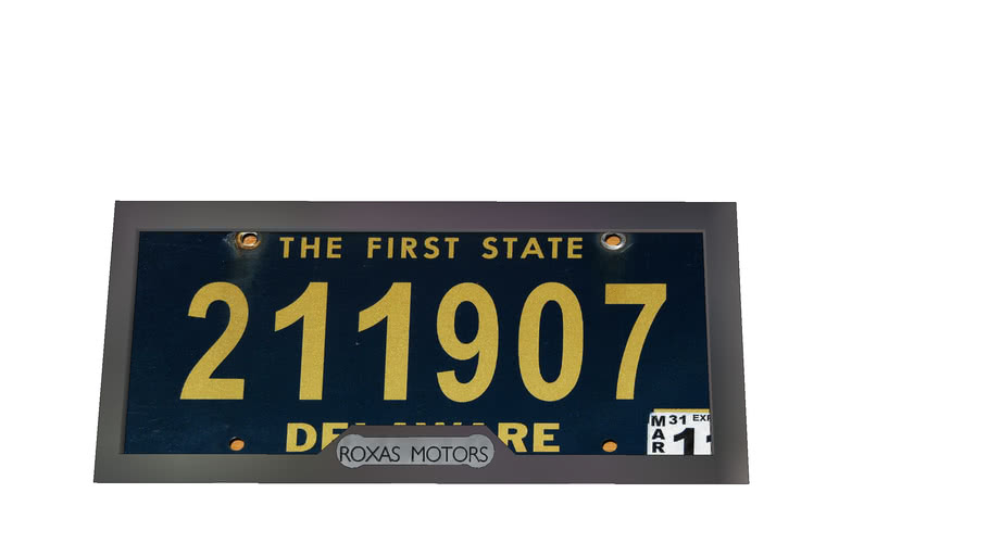 Delaware License Plate w/ Frame 3D Warehouse