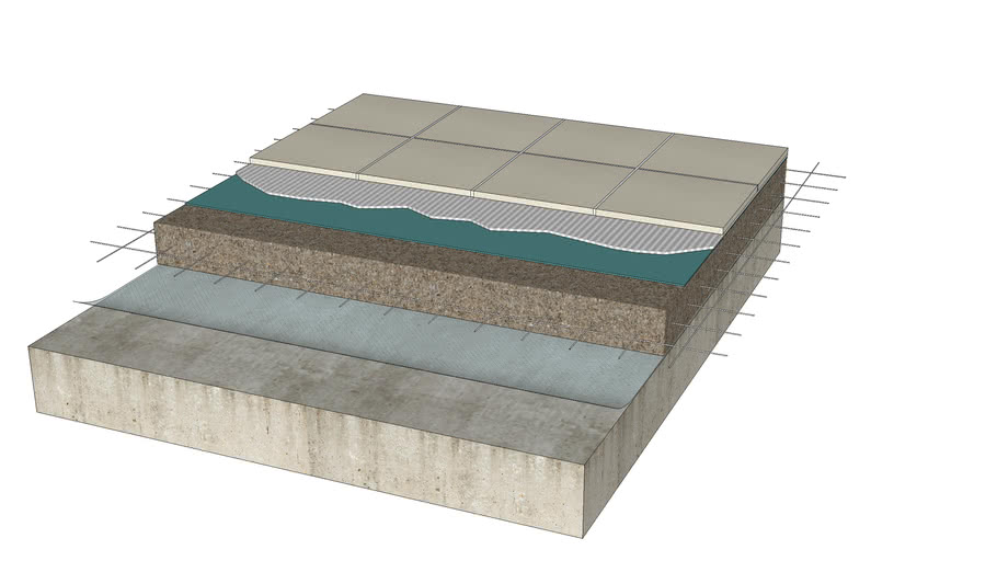 06.130.F111 Tile floor Unbonded mortar bed over concrete substrate 3D