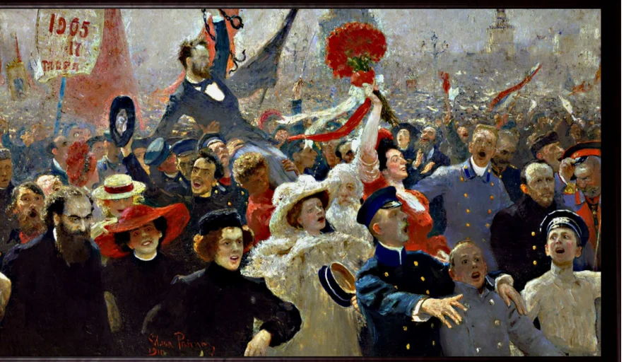 The manifest October 17, 1905 painting by Ilya Repin (1844-1930).