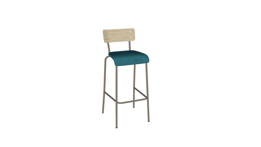 Chaise de bar Suzie en formica – bicolore chêne clair & Velours Bleu Canard Pieds bruts – H65cm