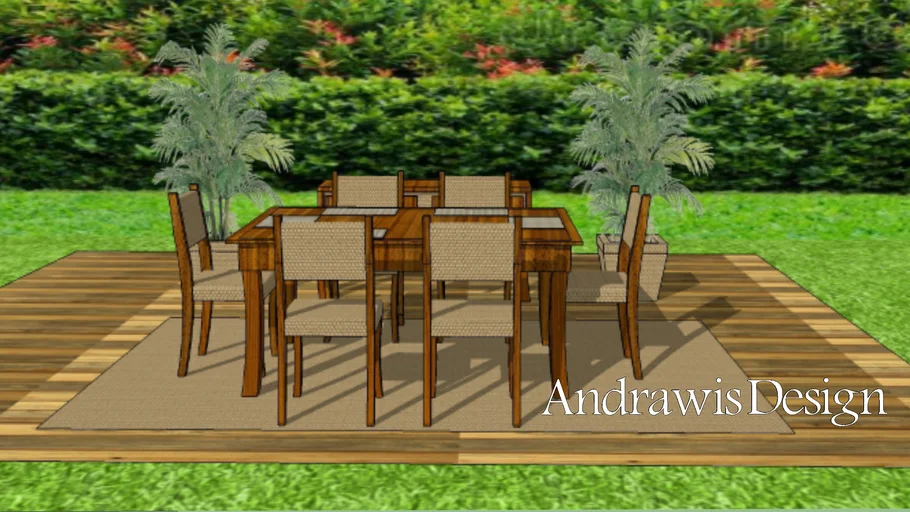 Rattan dining set 6 chairs + bouffe 3D Warehouse