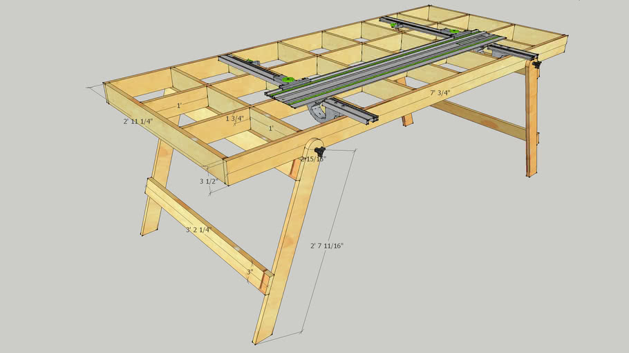 Foldable sheet goods cutting table, Festool parallel guides 3D Warehouse