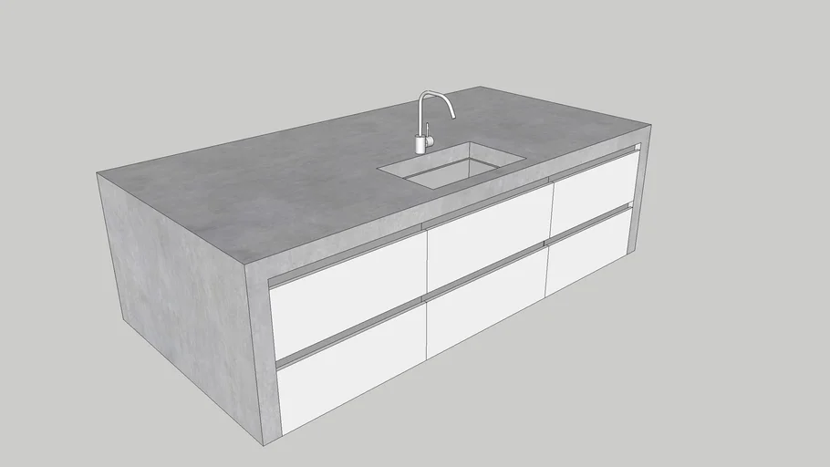 Concrete Kitchen Island With Wooden Kickboard 3D Warehouse