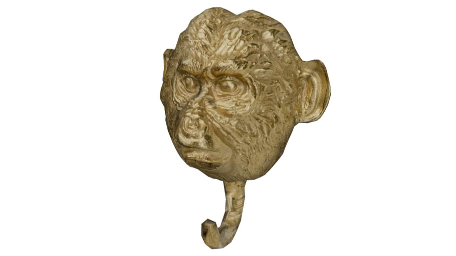 52177 Wall Hook Monkey Gold 3D Warehouse