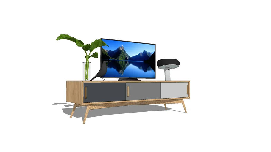 Meuble tv en chêne comprenant 3 portes coulissantes en dégradé de gris 160x50xh45cm / TV furniture