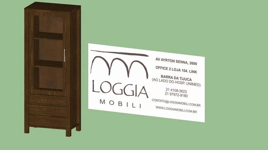 Vitrine+Linear+1+Portas+3+Gavetas | 3D Warehouse