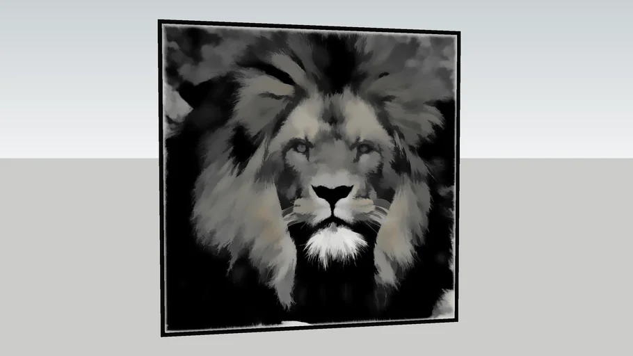 Quadro Decorativo com Pintura de Leão Preto e Branco