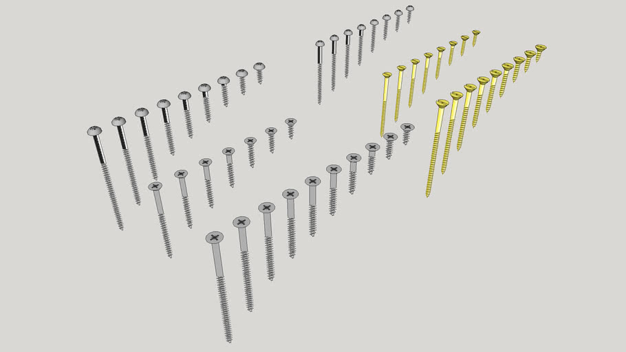 Woodscrews CS and RH, pozidriv and slotted heads, no6 and no8 (low poly)
