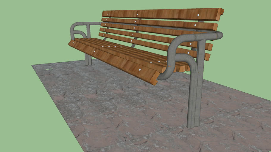 Bench with tube structure and steel plates, seat and back in wood