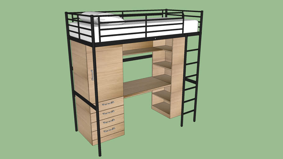 Bunk Bed Desk 3d Warehouse, Bunk Bed With Workspace