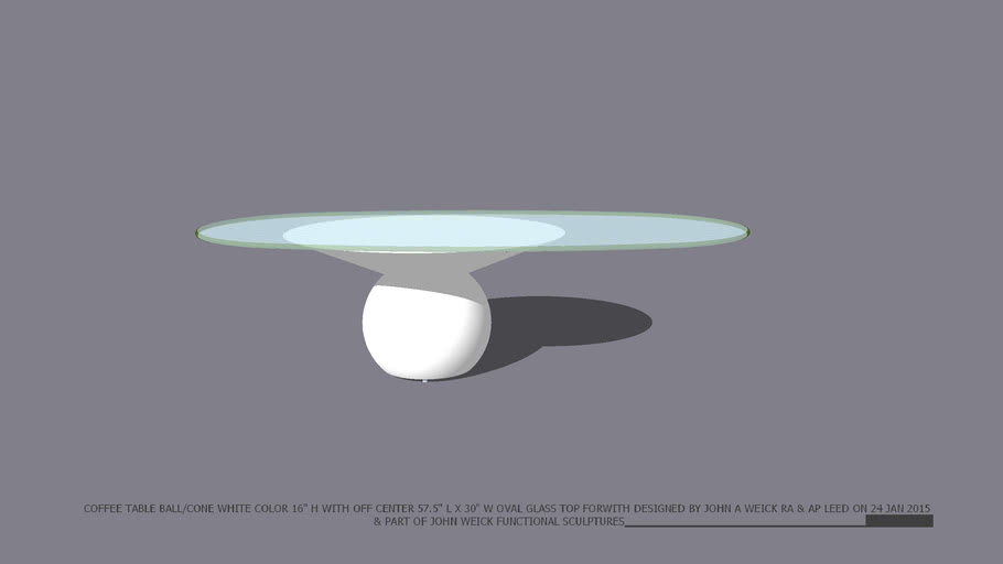 COFFEE TABLE BALL/CONE BASE 16' HIGH WHITE COLOR FROM 3D