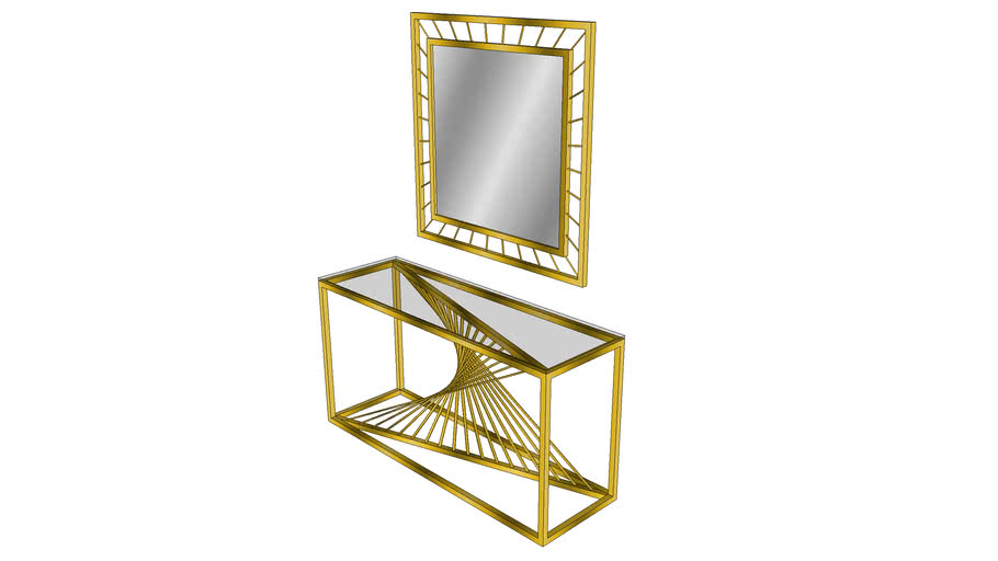 Alfie Console Table With Mirror 3d, Alfie Console Table With Mirror Golden