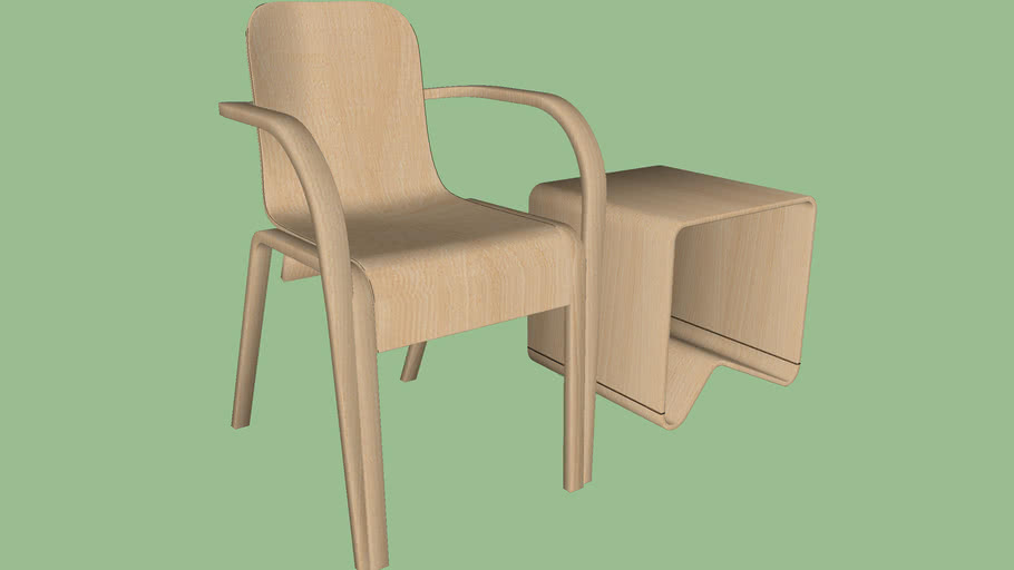silla y banco de madera | 3D Warehouse