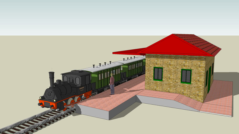 Small station with steam train
