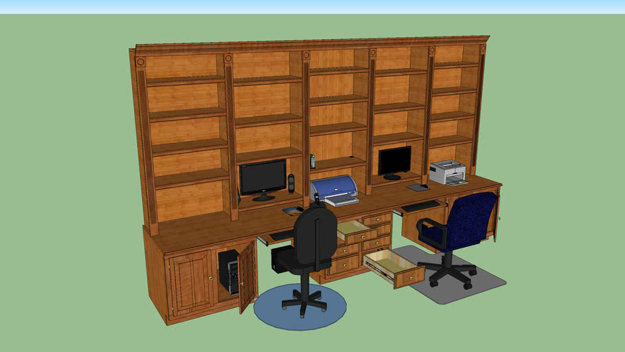 Full Wall Built In Desks And Bookcases 3d Warehouse