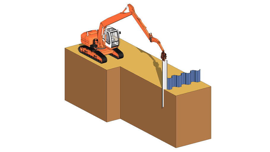 Methode Steel Sheet Pile with Excavator vibratory hammer driver