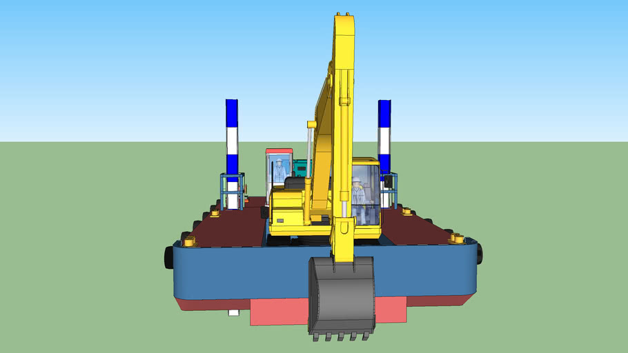 バックホウ バックホウ船 バックホウ台船 浚渫 3d Warehouse