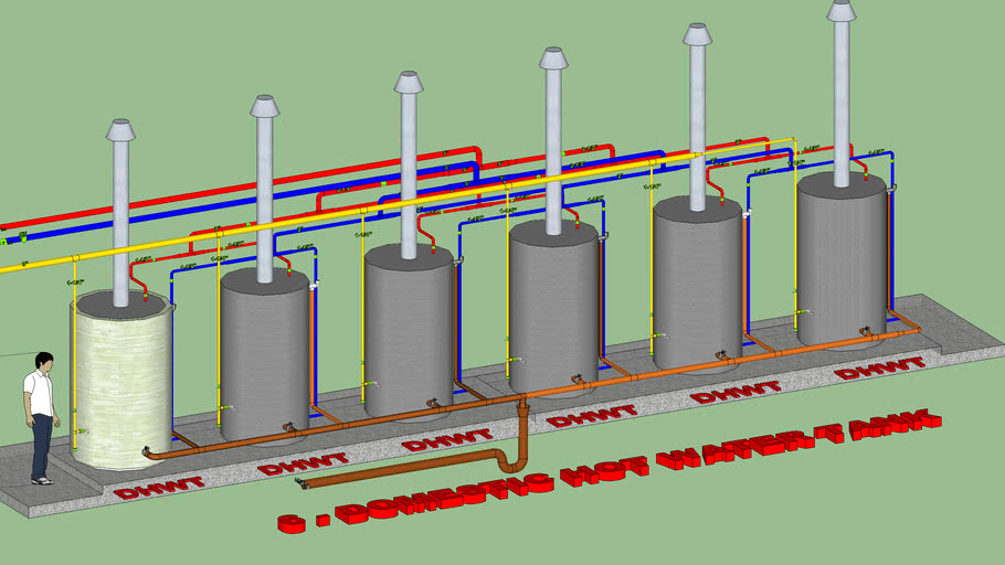6 Ganged Domestic Hot Water Tanks (Gas) 3D Warehouse