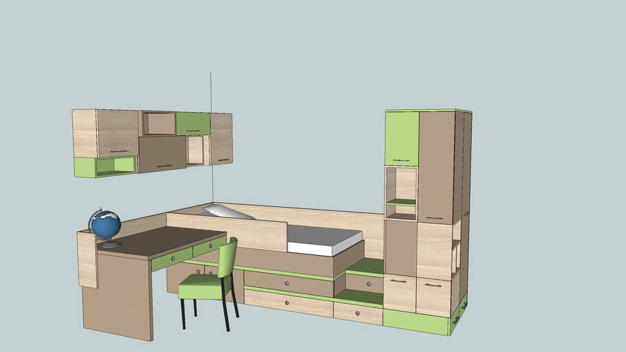 Bed For Children With A Desk And Wardrobe 3d Warehouse
