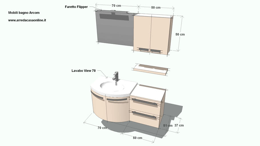 Mobile Lavabo Bagno 50 Cm.Mobile Bagno Arcom Ly11 Sabbia Lucido Arredacasaonline 3d Warehouse