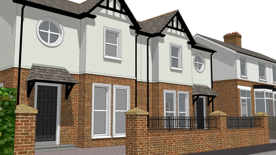Replacement semi detached houses, brick render finish | 3D Warehouse