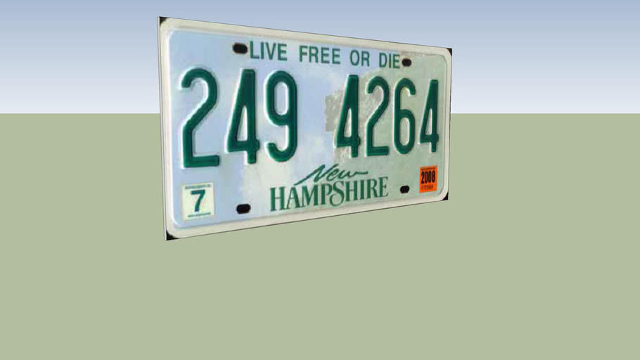 New Hampshire Licence Plate 3D Warehouse
