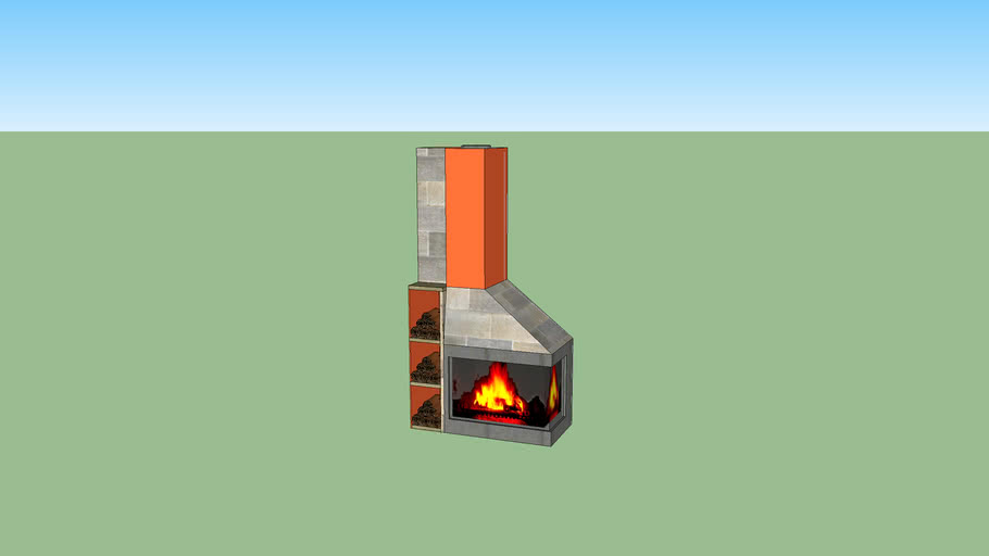 Chimenea esquina dos caras fuego y leñera | 3D Warehouse