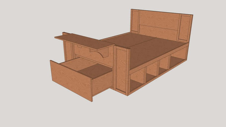 Queen Bed With Storage And Desk 3d, Queen Bed With Desk
