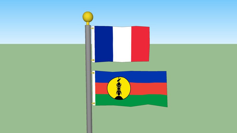 France & New Caledonia Flags with Flagpole 3D Warehouse