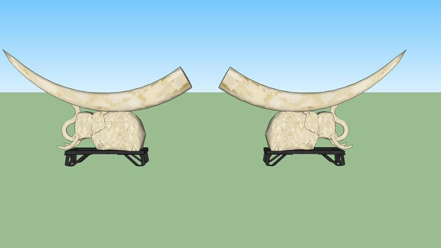 Mounted Tesselated Bone Elephant tusk sculptures inlaid in soapstone on